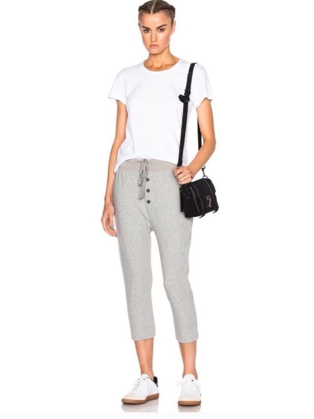 James Perse Gray Cropped Drawstring Button Ankle Pants